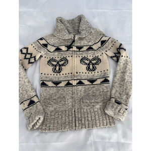 Women's TNA Aritzia Cardigan XS Grey Cream Lambswool Full Zip